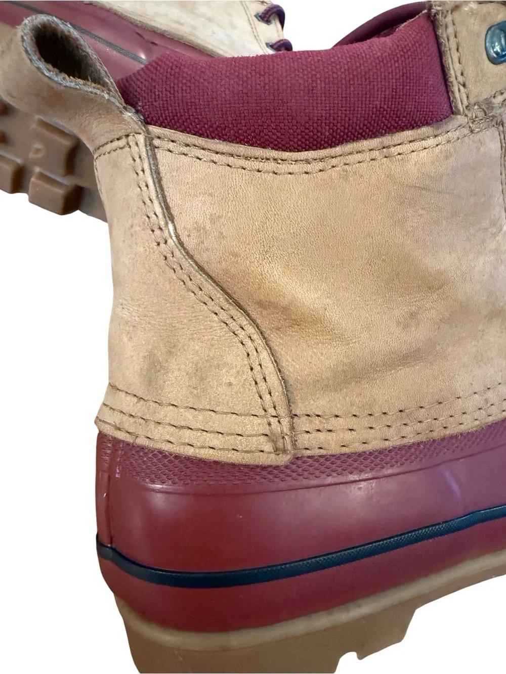 Lands' End Women's 9M Waterproof Duck Boots Burgundy Maroon Tan Leather Lace Up